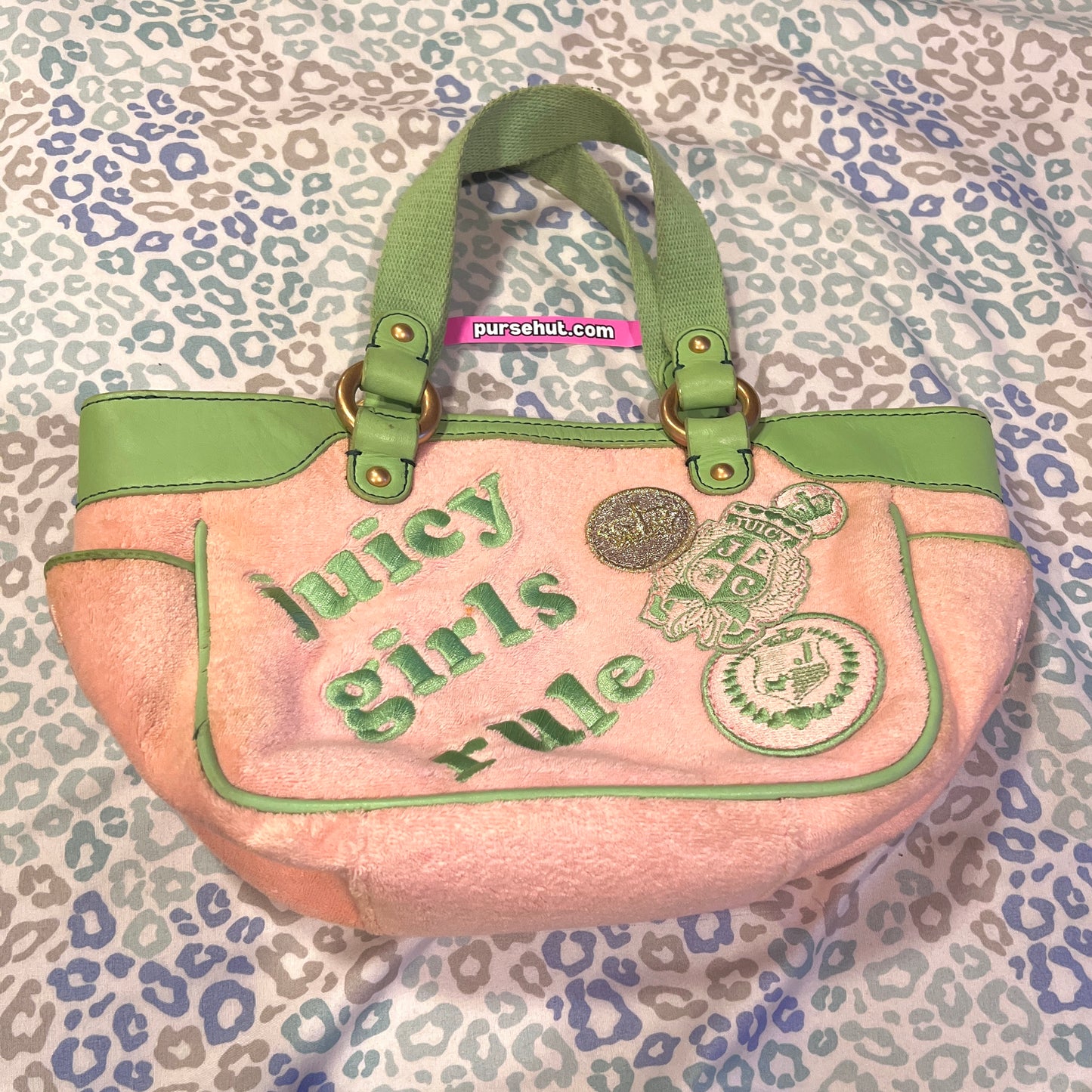 Vintage Rare Green Pink Juicy Couture Purse Handbag Bag Terry - Juicy Girls Rule