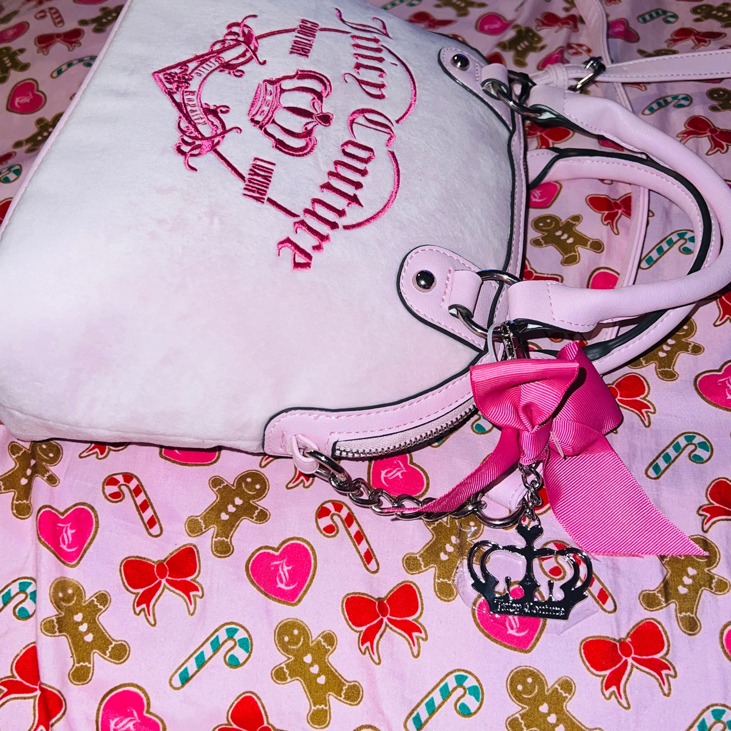 New Pink Juicy Couture Purse Bowler Bag Satchel Velour Vintage Style