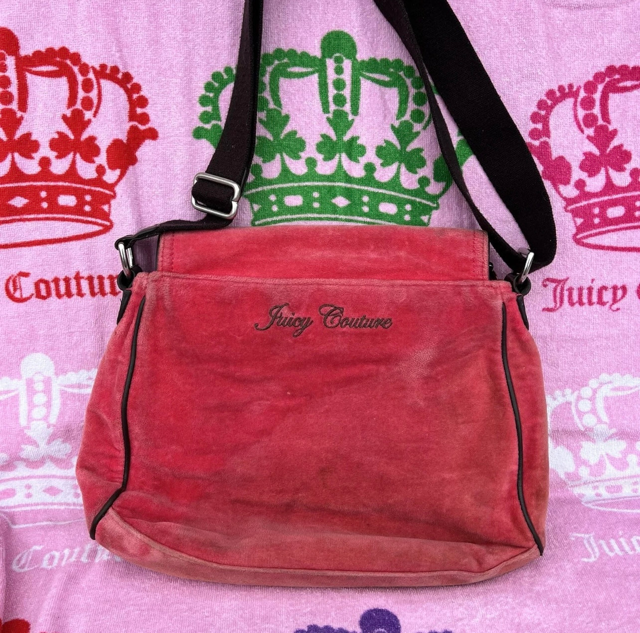 Vintage Rare Pink Juicy Couture Messenger Bag Purse Velour Juicy Girls Club Y2K