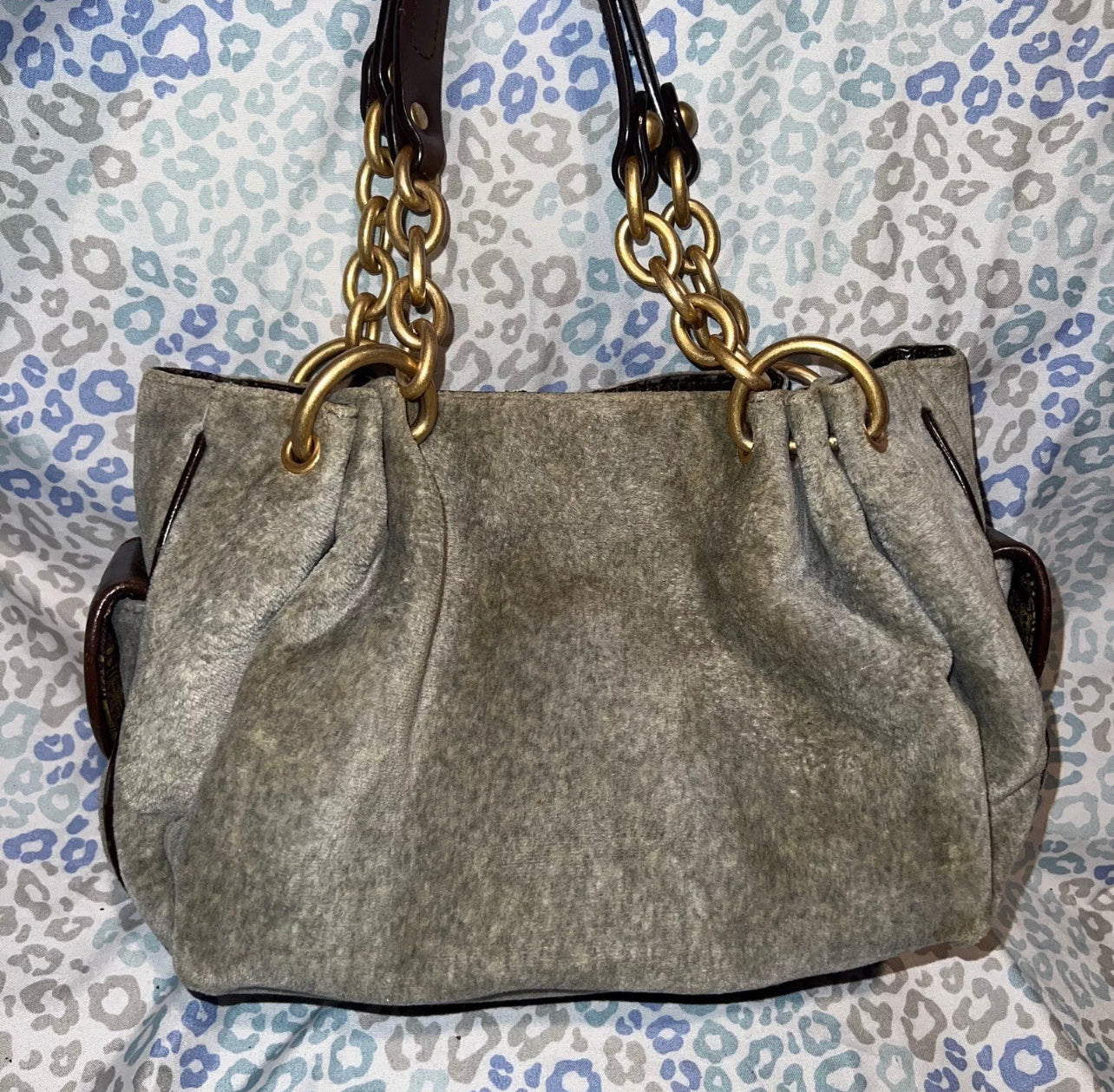 Vintage Grey Juicy Couture Handbag Satchel Bag Purse Velour Y2K