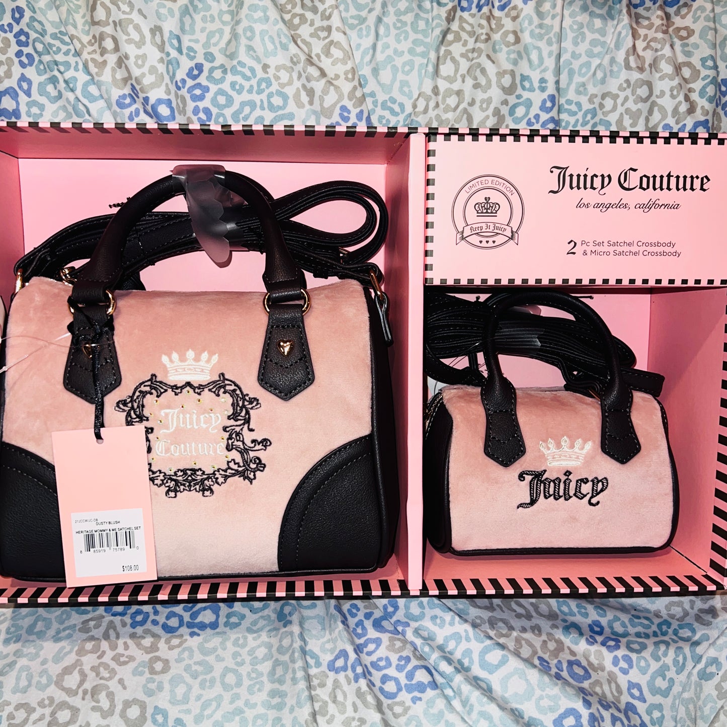 New Pink Juicy Couture Purse Handbag Dusty Blush Heritage Mommy & Me Bag Set