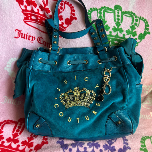 Vintage Blue Juicy Couture Purse Handbag Daydreamer Tote Bag Y2K Velour