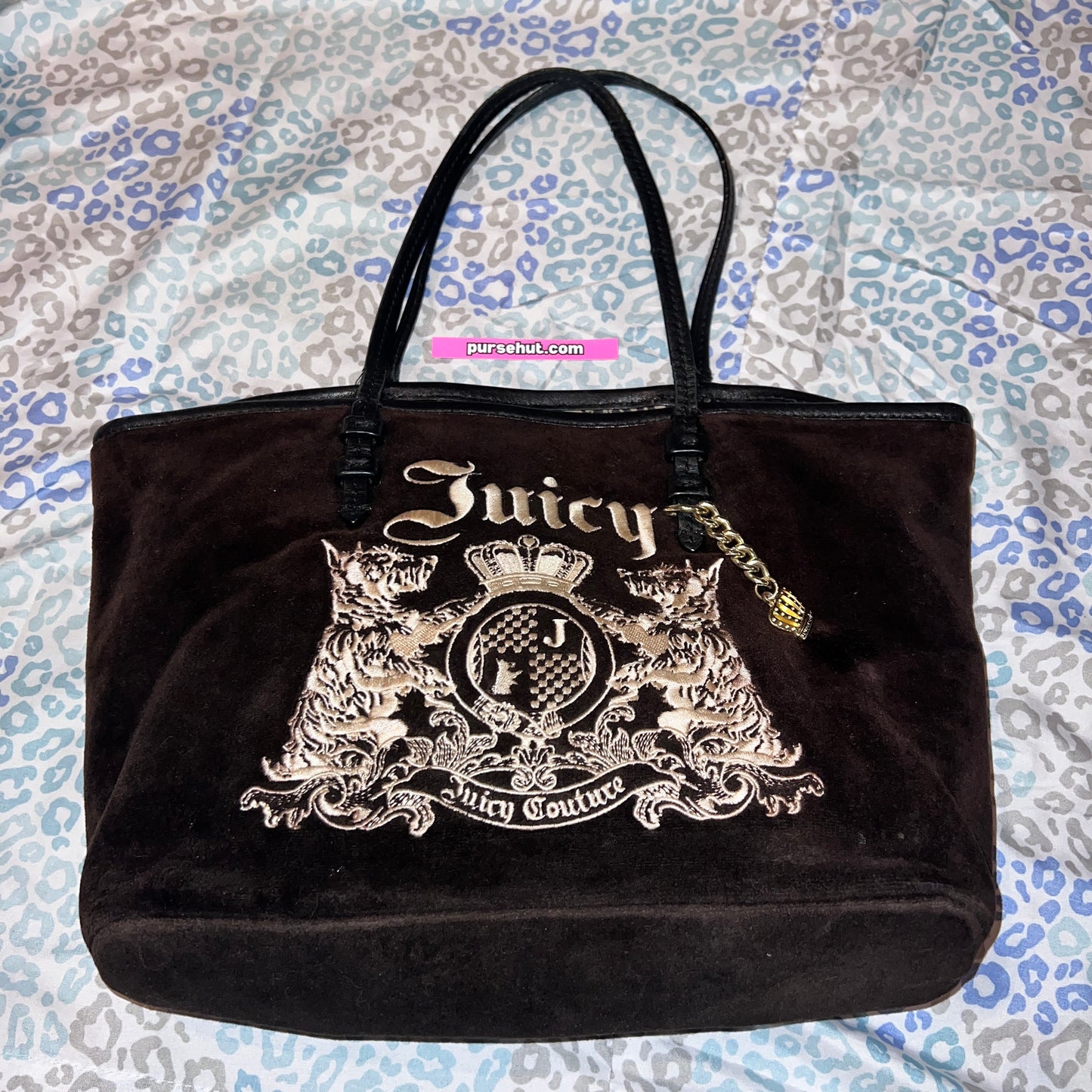 Vintage Black Juicy Couture Purse Tote Bag Handbag Scottie Dog Velour Mcbling