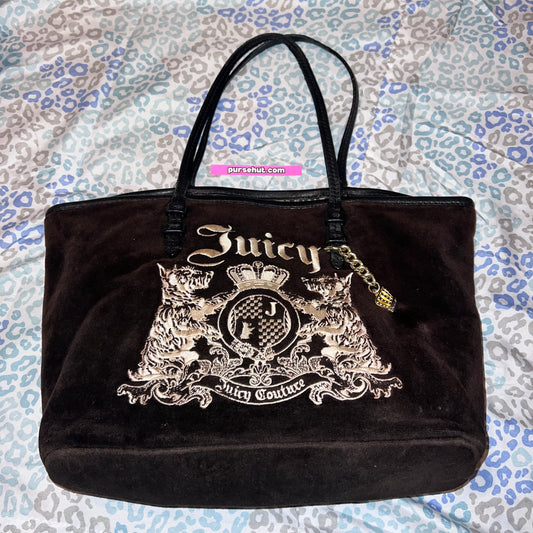 Vintage Black Juicy Couture Purse Tote Bag Handbag Scottie Dog Velour Mcbling