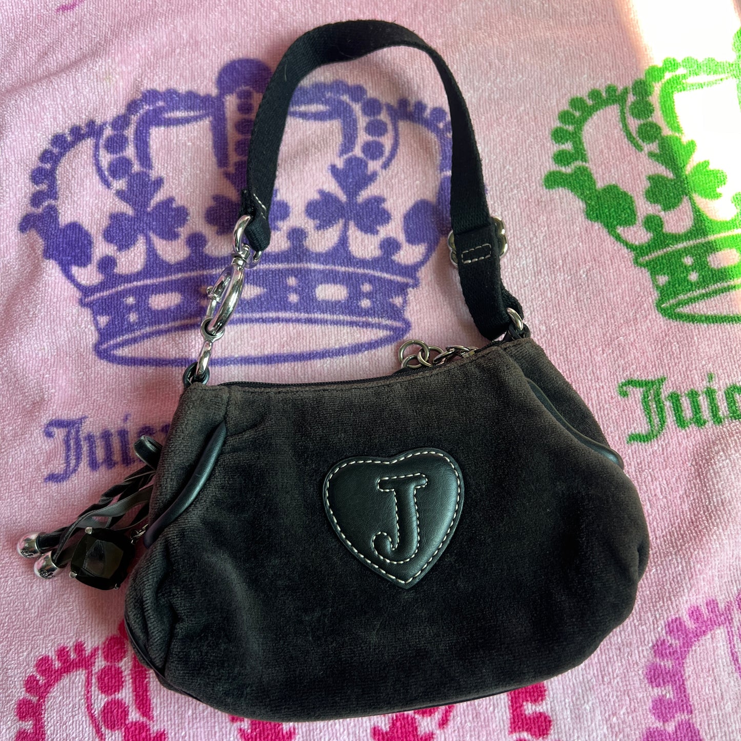 Vintage Black Juicy Couture Purse Mini Bag Handbag Velour Y2K Card Holder