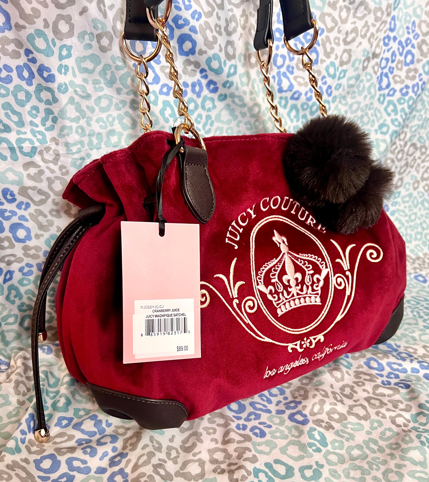 New Maroon Juicy Couture Purse Satchel Bag Handbag Velour