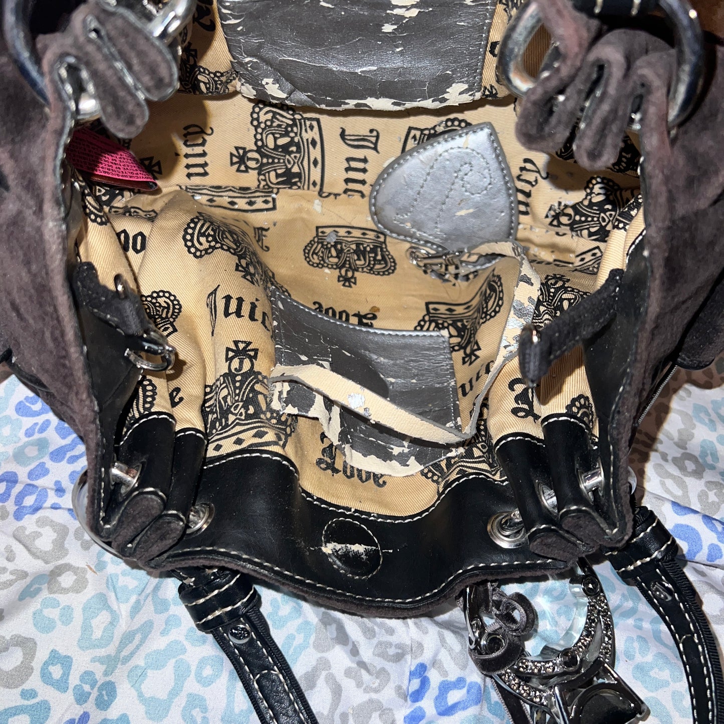 Vintage Black Juicy Couture Purse Handbag Tote Bag Velour Y2K JUICY IS FOR LIFE