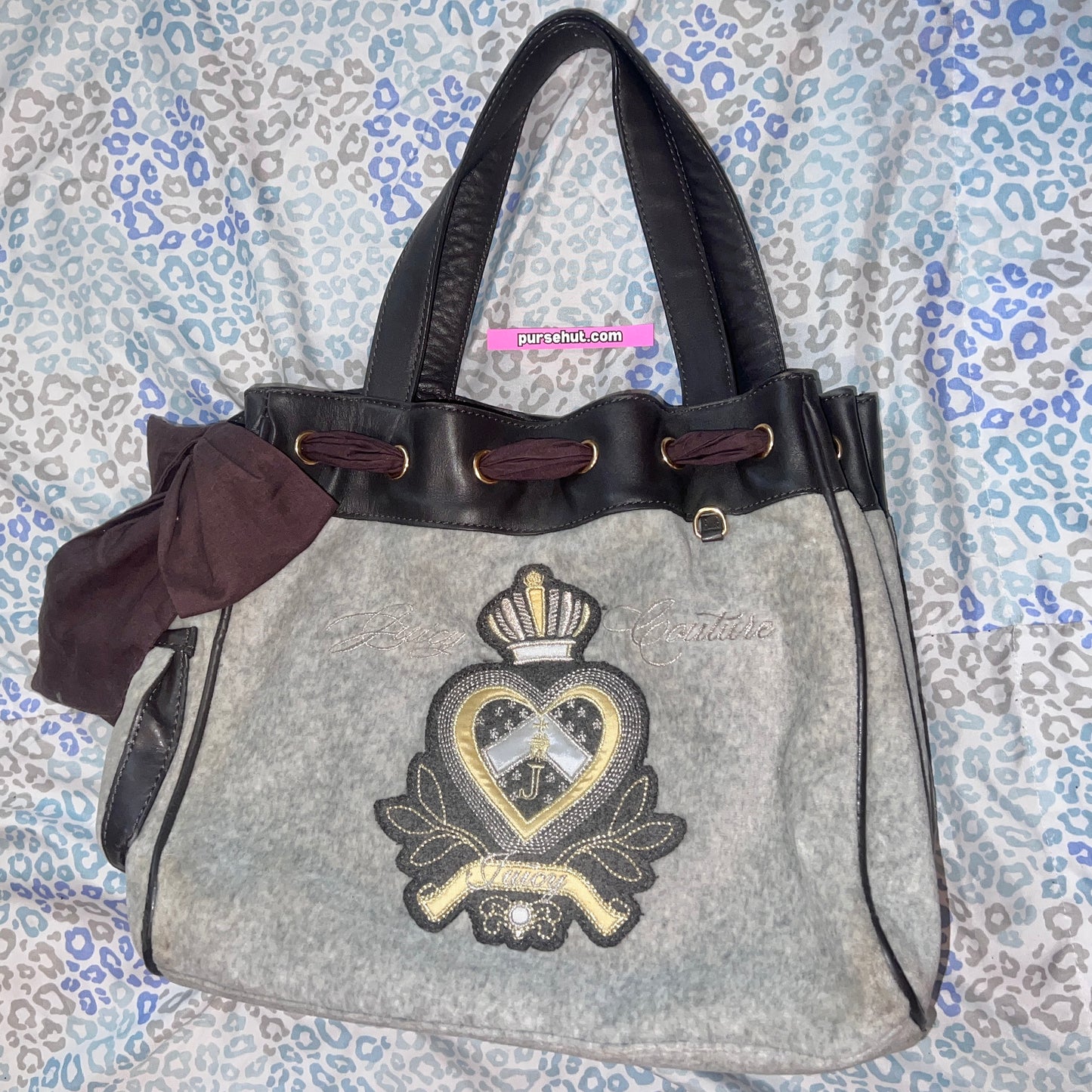 Vintage Gray Juicy Couture Purse Tote Bag Daydreamer Handbag Velour Y2K Mcbling