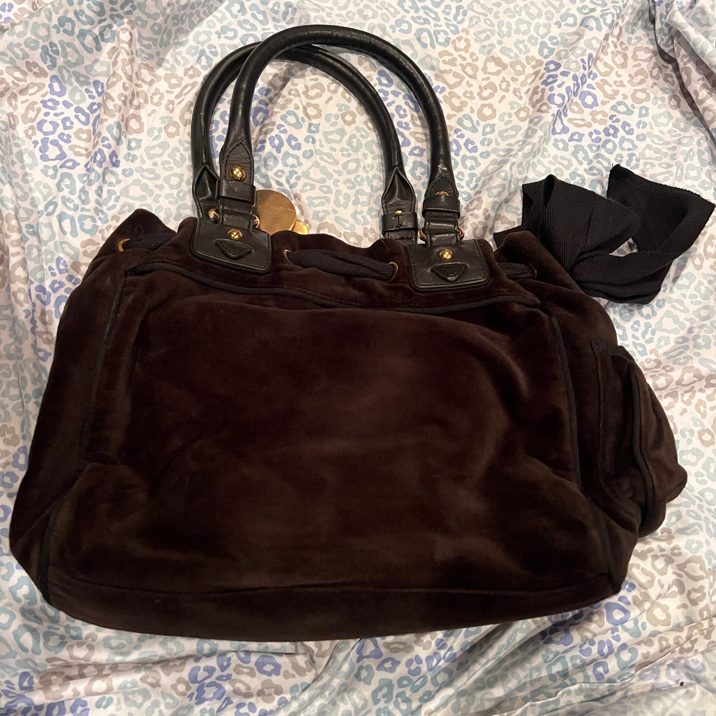 Vintage Black Juicy Couture Purse Velour Handbag Y2K Bag Floral Flower