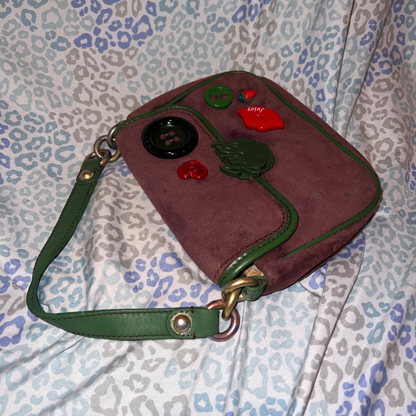 Vintage Rare Green Purple Juicy Couture Handbag Purse Bag Velour Y2K