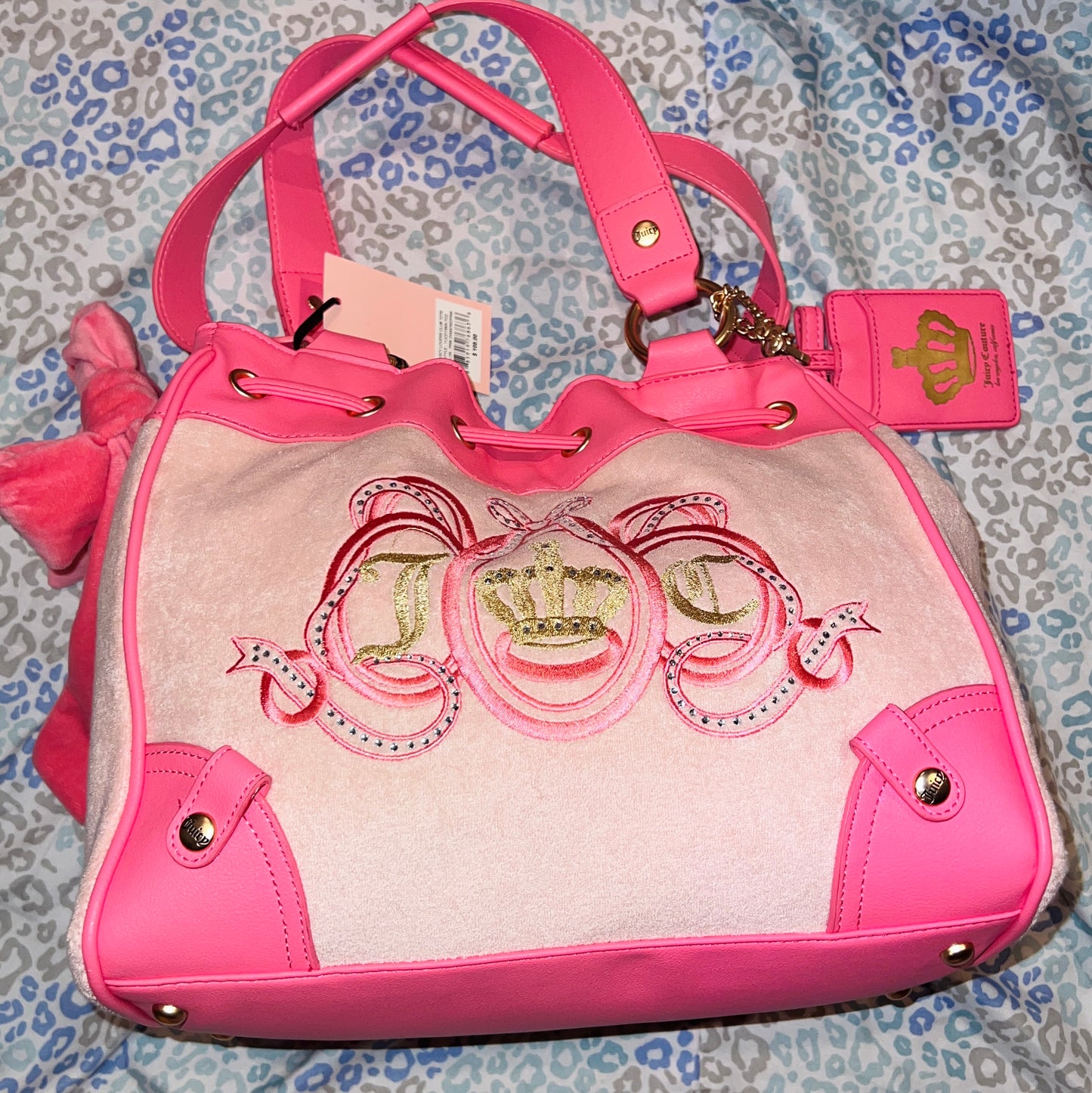 New Pink Juicy Couture Purse Daydreamer Tote Bag Handbag Terry Cloth Vintage Y2K