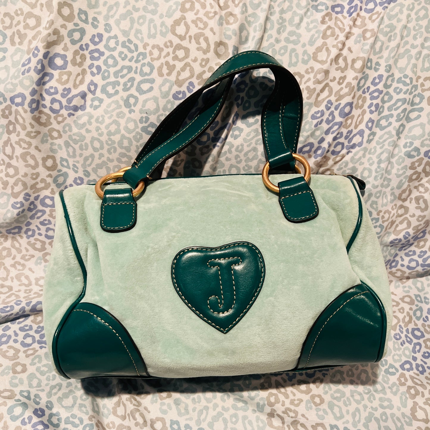 Vintage Blue Green Juicy Couture Purse Satchel Barrel Bag Handbag Velour Y2K