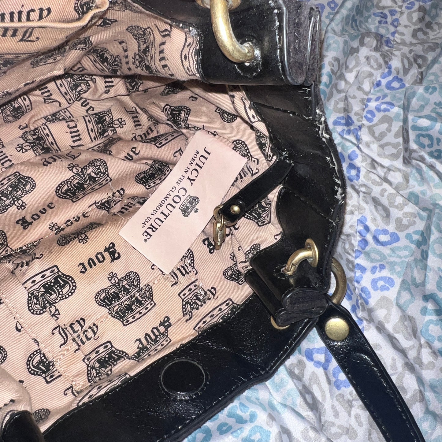 Vintage Black Juicy Couture Handbag Satchel Bag Purse Velour Y2K