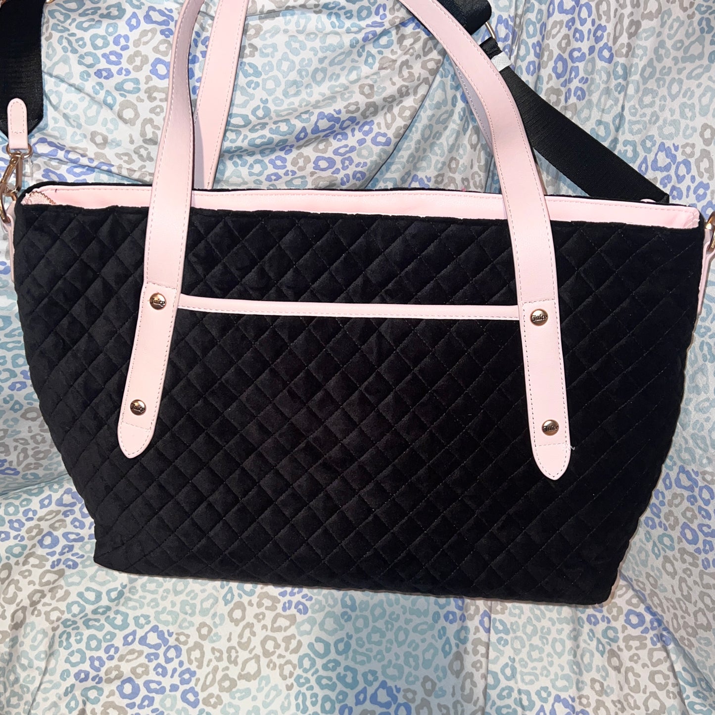 New Black Juicy Couture Purse XL Tote Travel Bag Vintage Style Velvet Fairy Tale