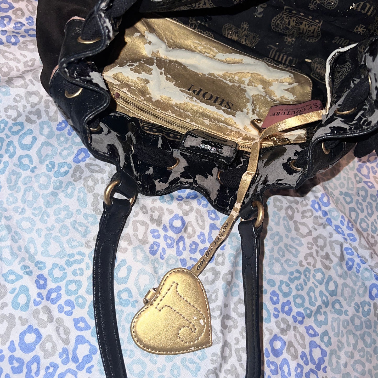 Vintage Black Juicy Couture Purse Tote Bag Handbag Daydreamer Velour Floral Y2K