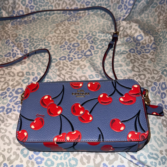 Red Blue COACH Cherry Print Kira Crossbody Bag Purse