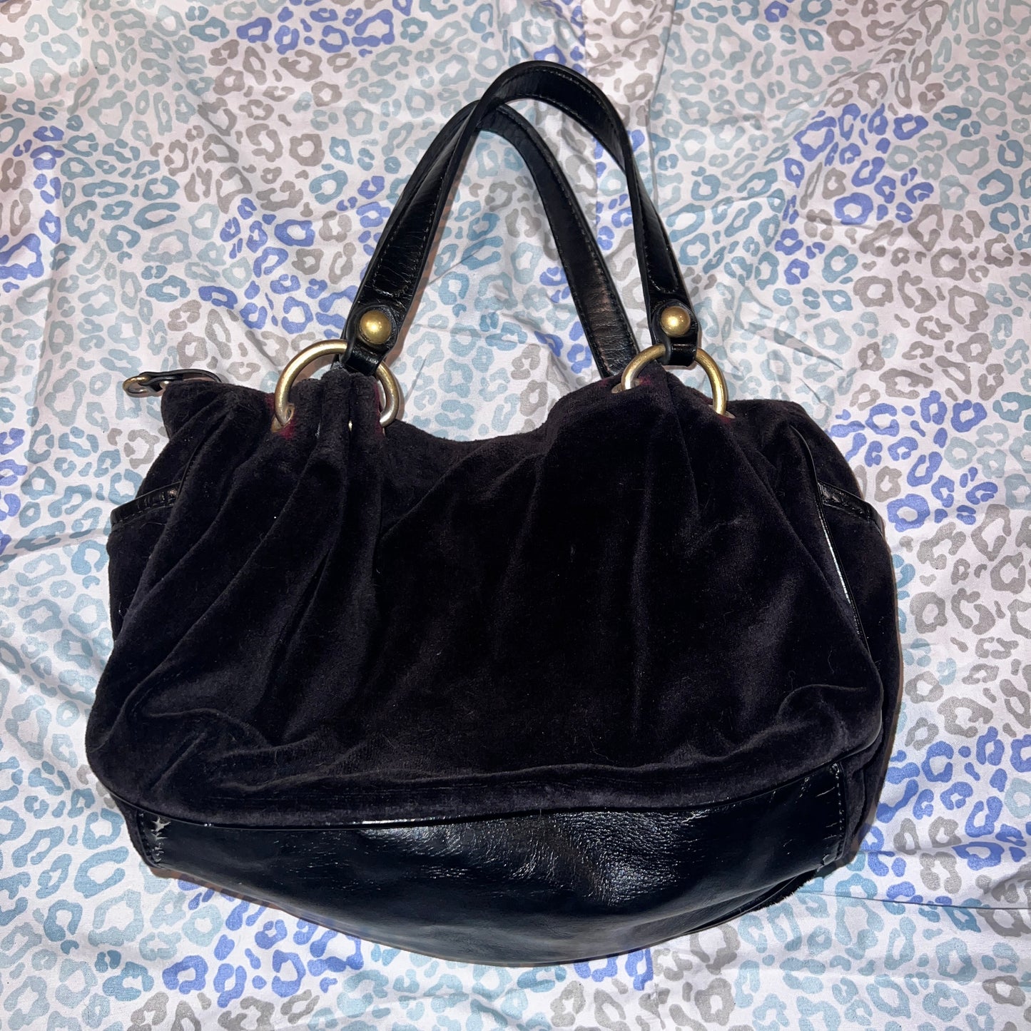 Vintage Black Juicy Couture Handbag Satchel Bag Purse Velour Y2K