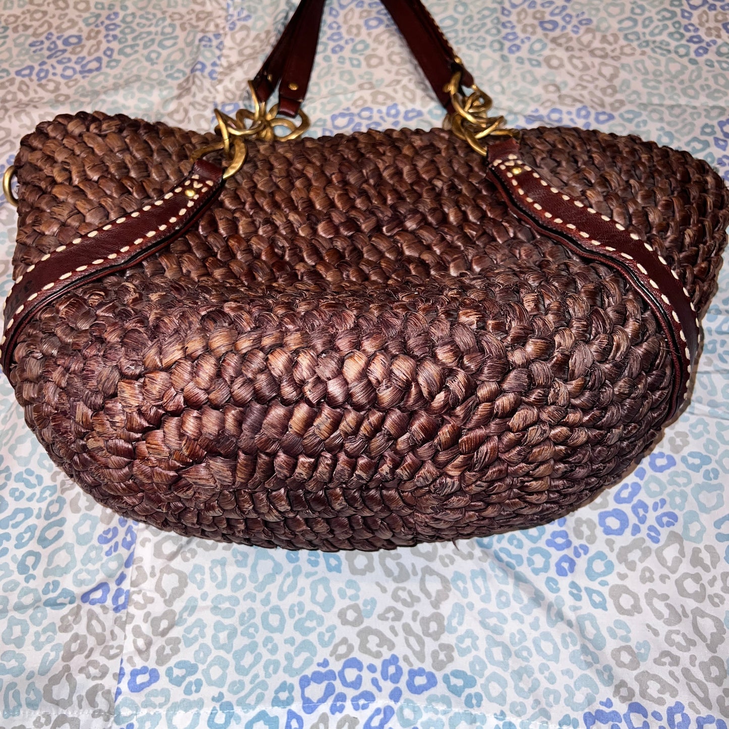 Vintage Brown Juicy Couture Tote Bag Purse Y2K Handbag XL Size Woven Wicker