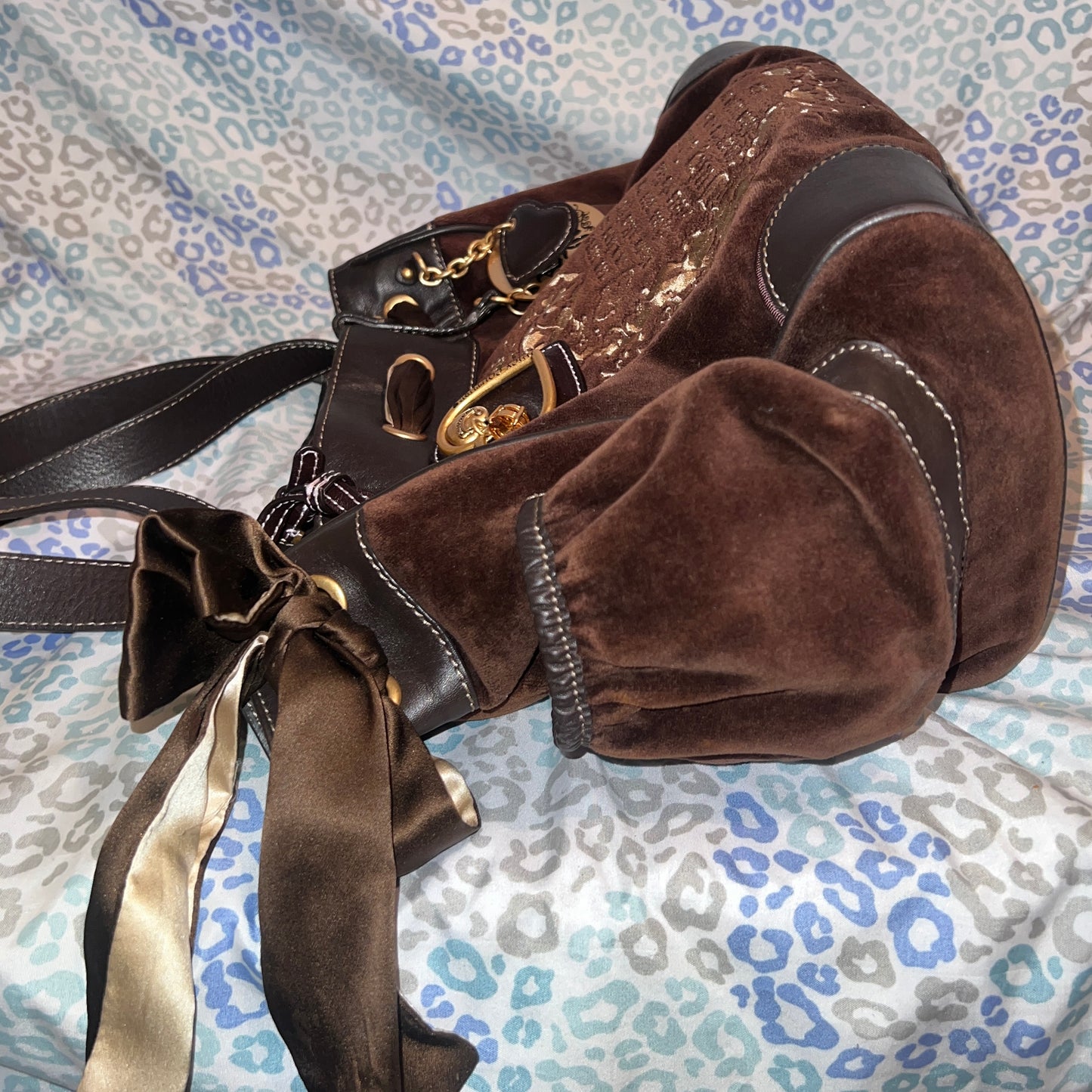 Vintage Dark Brown Juicy Couture Daydreamer Tote Bag Velour Fairy Tale Y2K Purse