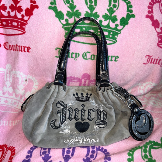 Vintage Black Grey Juicy Couture Purse Handbag Satchel Bag Velour Y2K