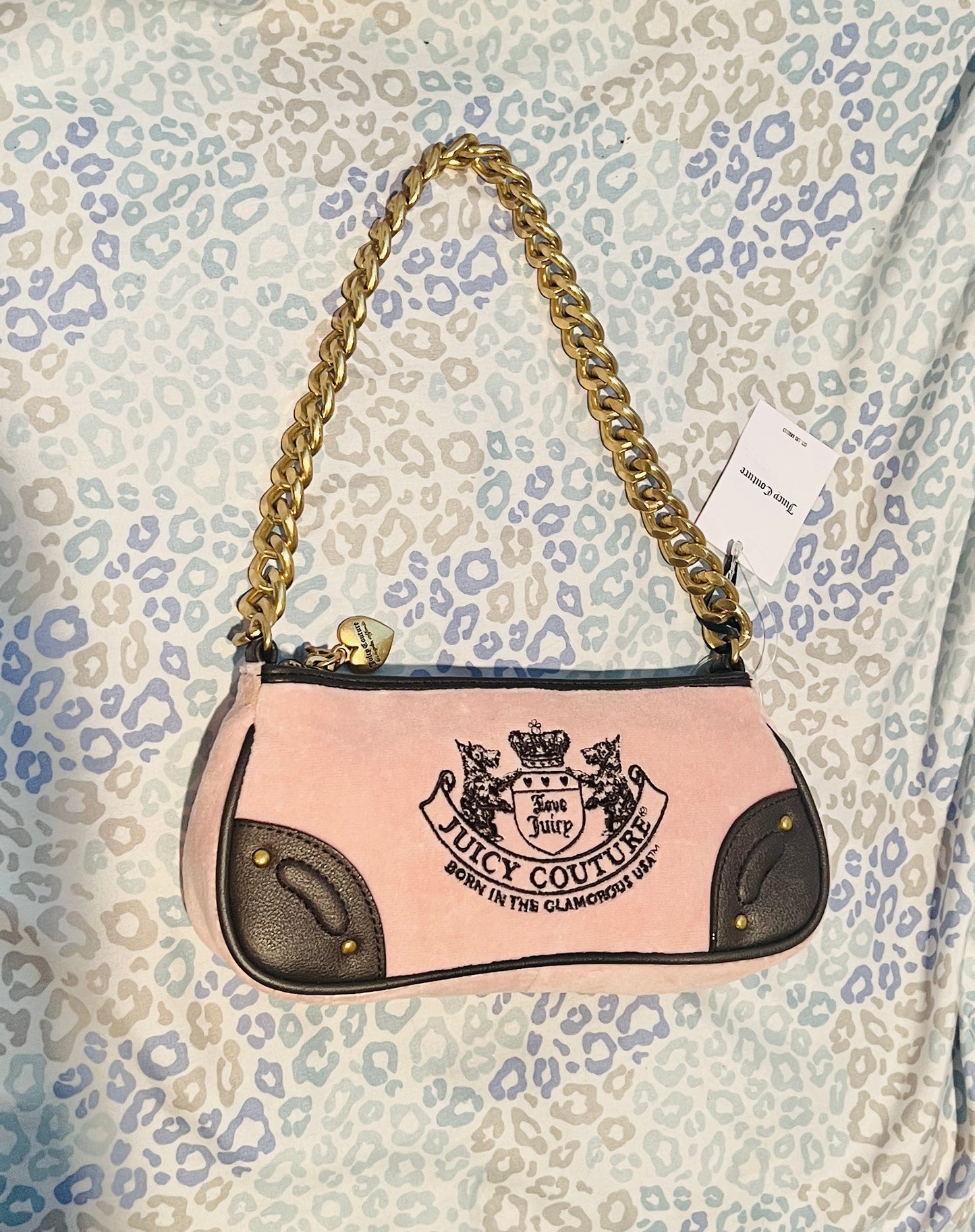 New Pink Brown Juicy Couture Purse Chain Handle Shoulder Bag Clutch Scottie Dog