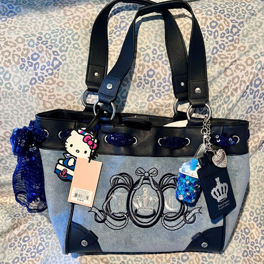 New Blue Juicy Couture Daydreamer Tote Bag Purse Custom Dyed Juicy Lovers Club