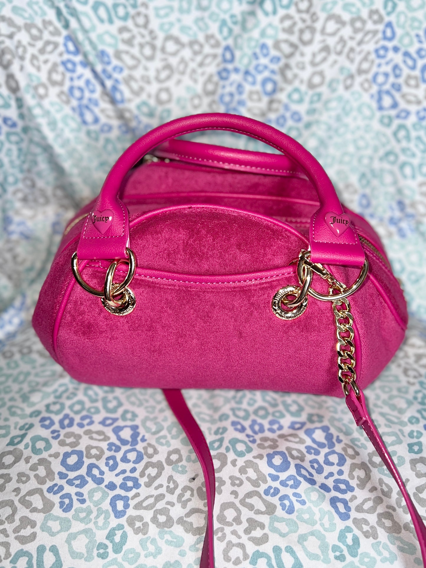 New Pink Juicy Couture Purse Juicy Angel Bowler Bag Handbag Terry Cloth Satchel