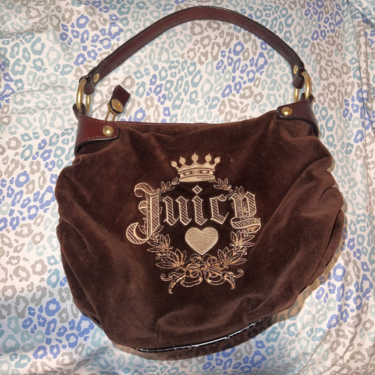 Vintage Brown Juicy Couture Purse Satchel Bag Velour Y2K