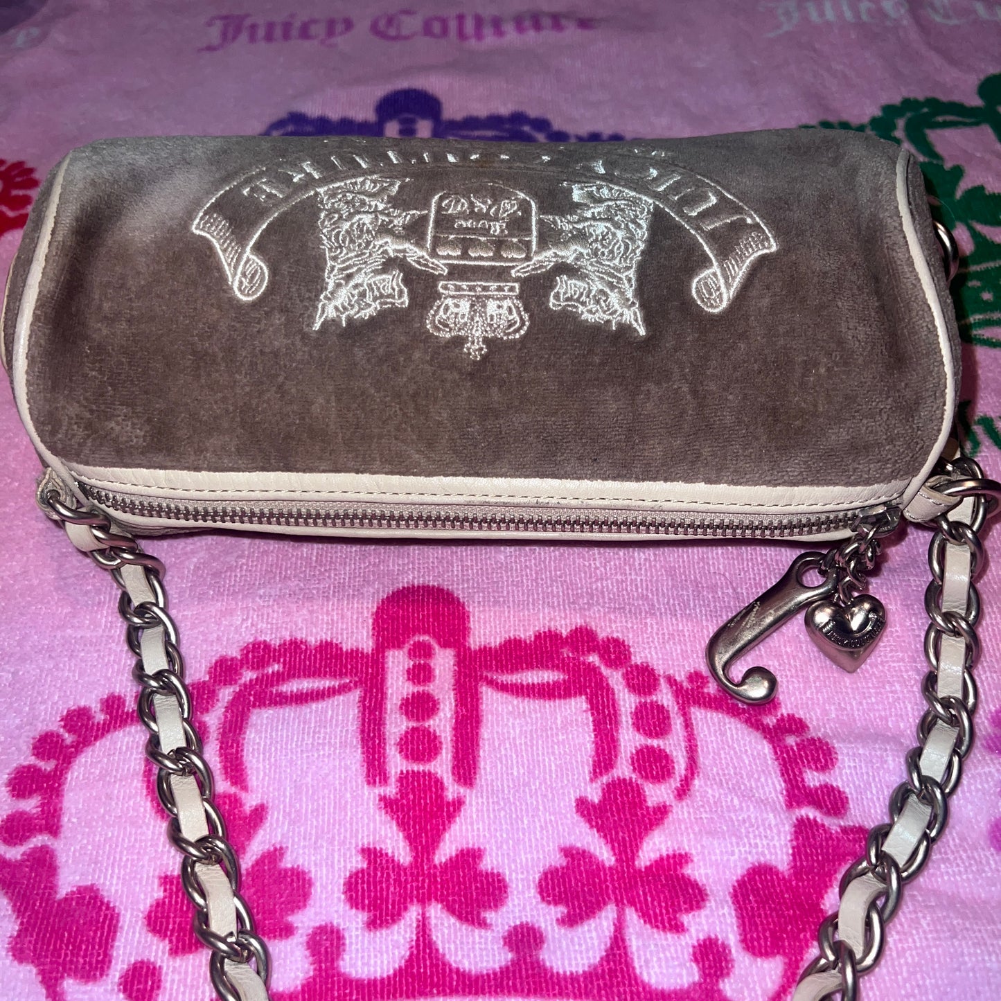 Vintage Grey Juicy Couture Barrel Bag Purse Satchel Velour Scottie Dog Y2K