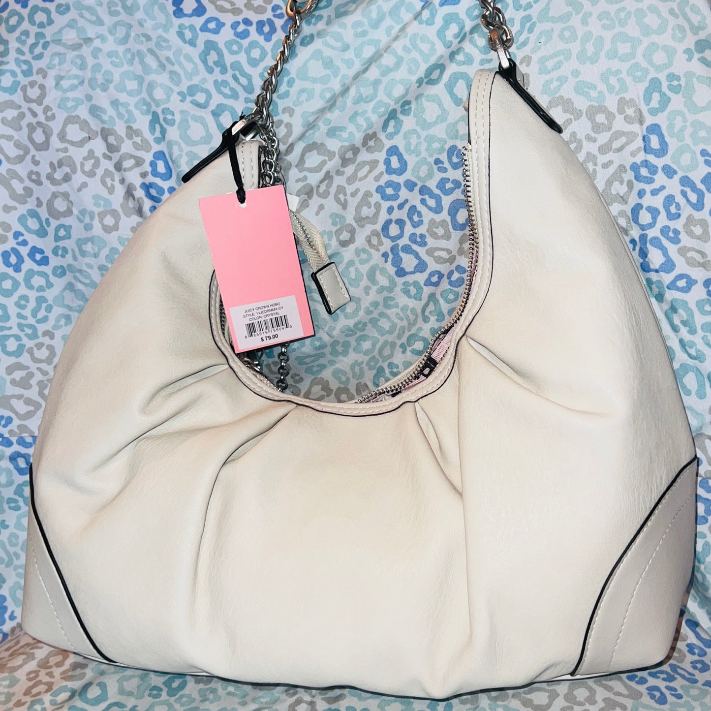 New Beige Juicy Couture Purse Satchel Bag Handbag Pleather Crown Hobo MSRP $79