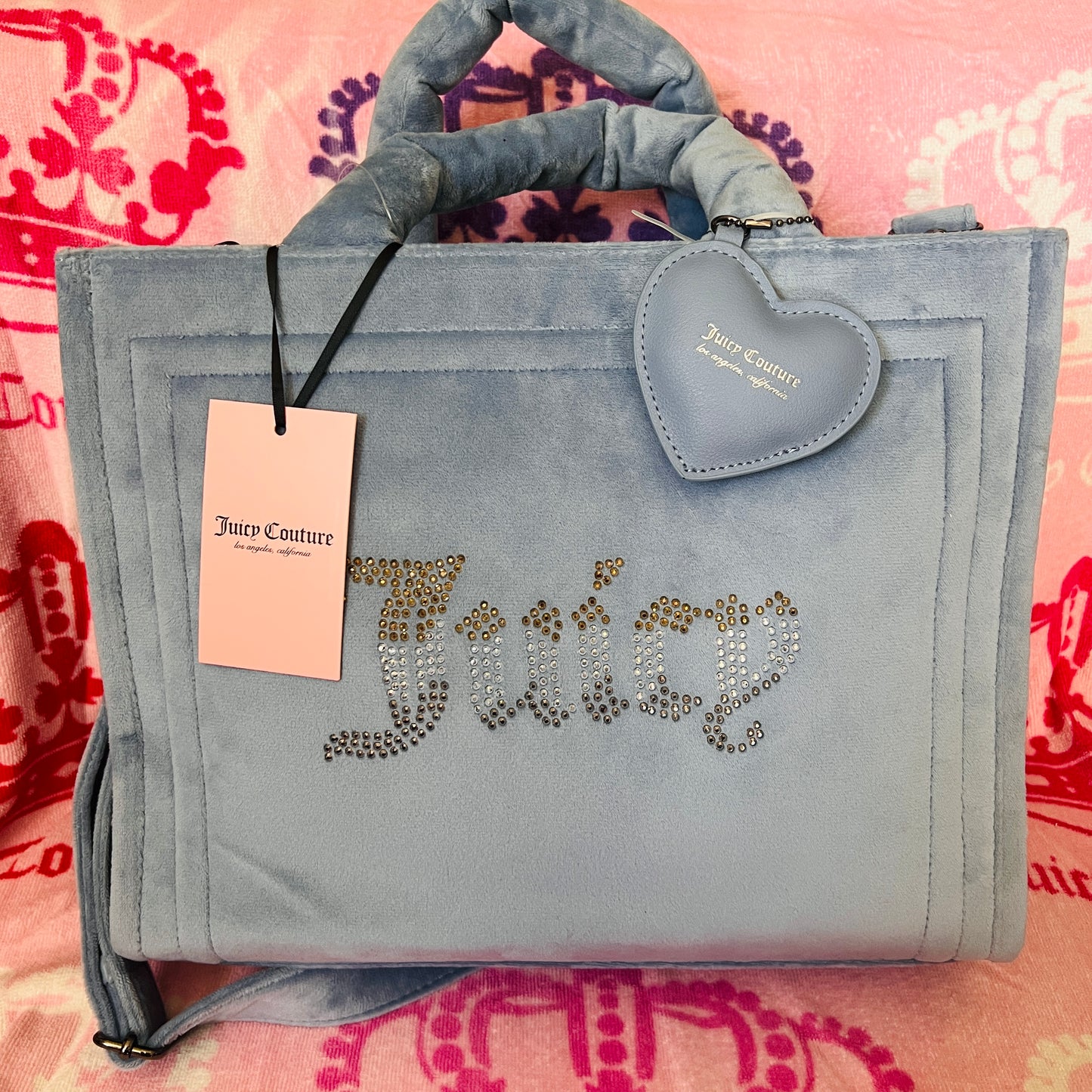 New Blue Juicy Couture Handbag Tote Bag Purse Velvet Large