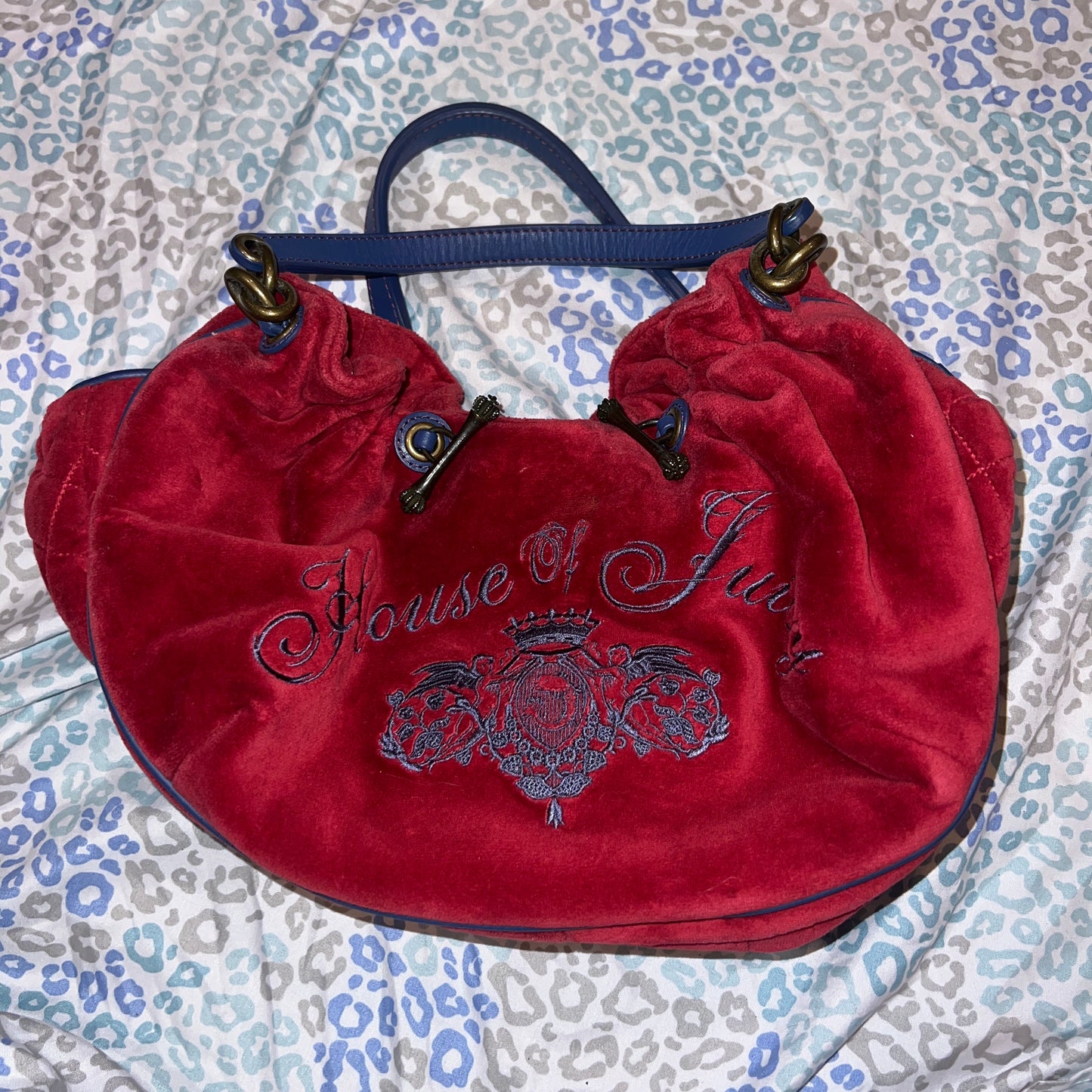 Vintage Blue Red Juicy Couture Purse Velour House of Juicy Handbag Y2K Bag