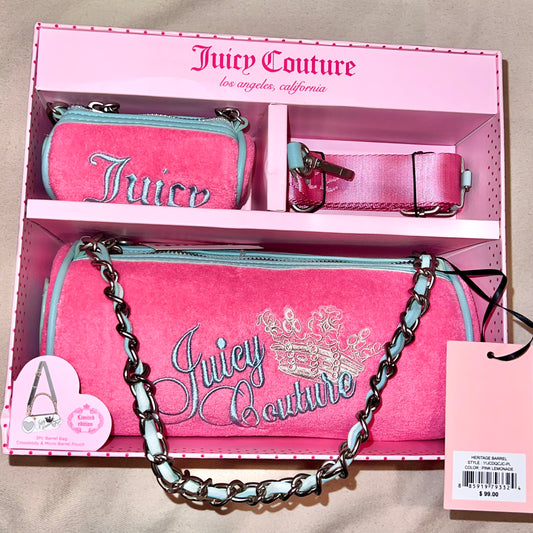 New Pink Juicy Couture Handbag Barrel Bag Heritage Purse Set of 2 Vintage Style