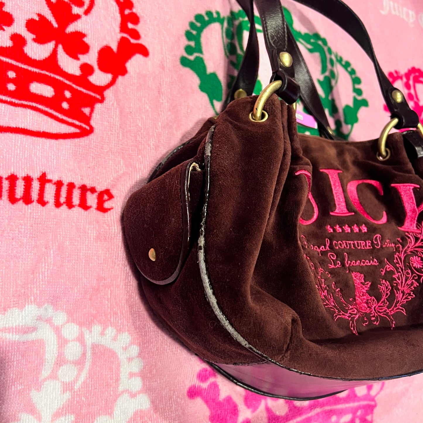 Vintage Pink Brown Juicy Couture Purse Satchel Bag Handbag Y2K Velour