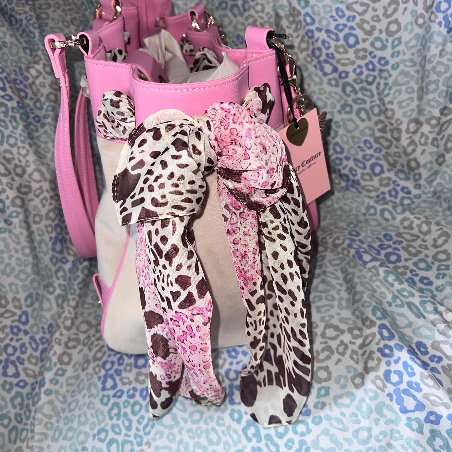 New Pink Beige Juicy Couture Purse Daydreamer Tote Bag Velour Scottie Dog Custom