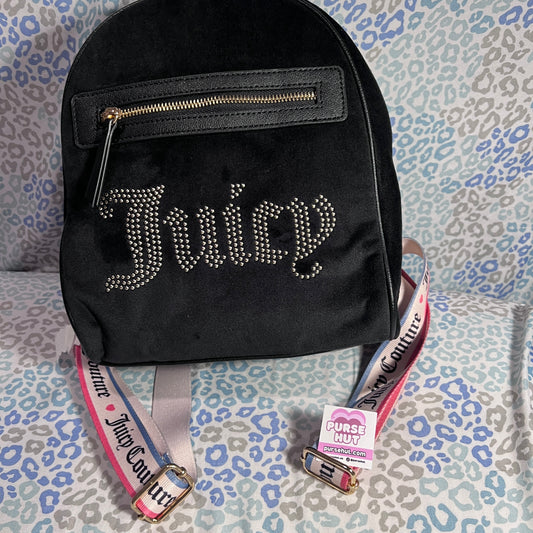 New Black Juicy Couture Backpack + Bag Charm NWT Purse Bag Velvet MSRP $99