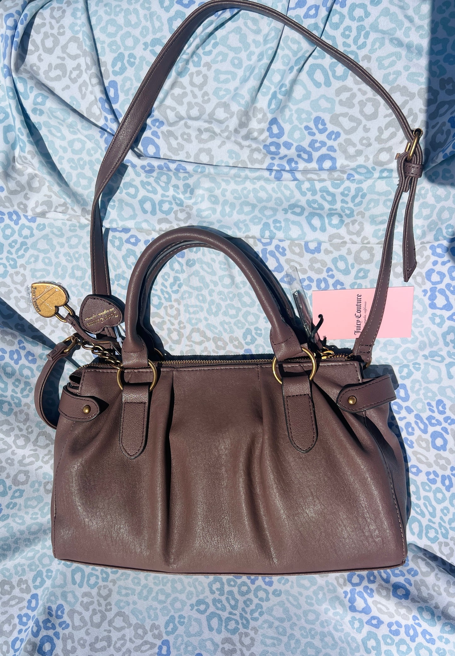 New Brown Juicy Couture Purse Handbag Satchel + Bag Charm Pleather