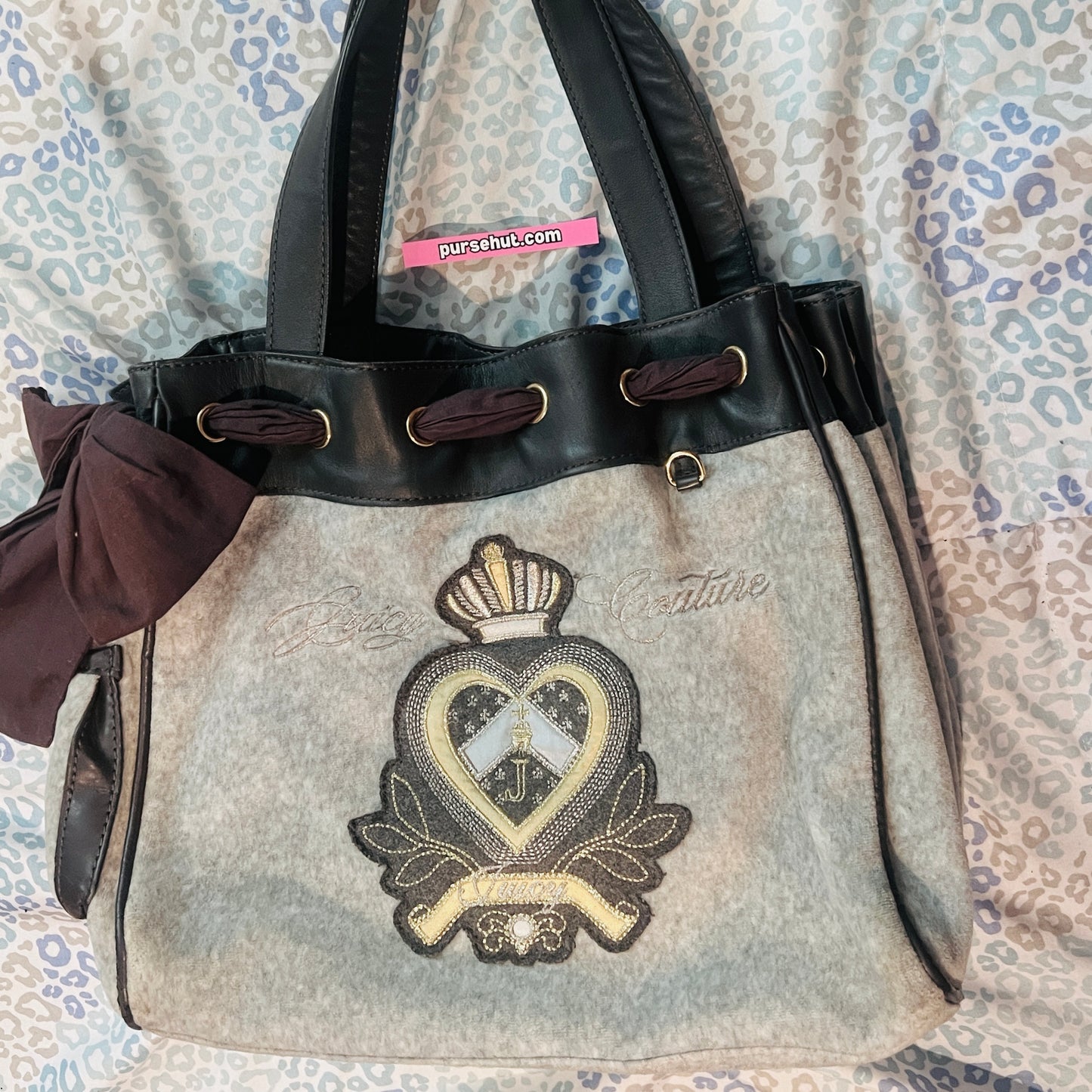 Vintage Gray Juicy Couture Purse Tote Bag Daydreamer Handbag Velour Y2K Mcbling