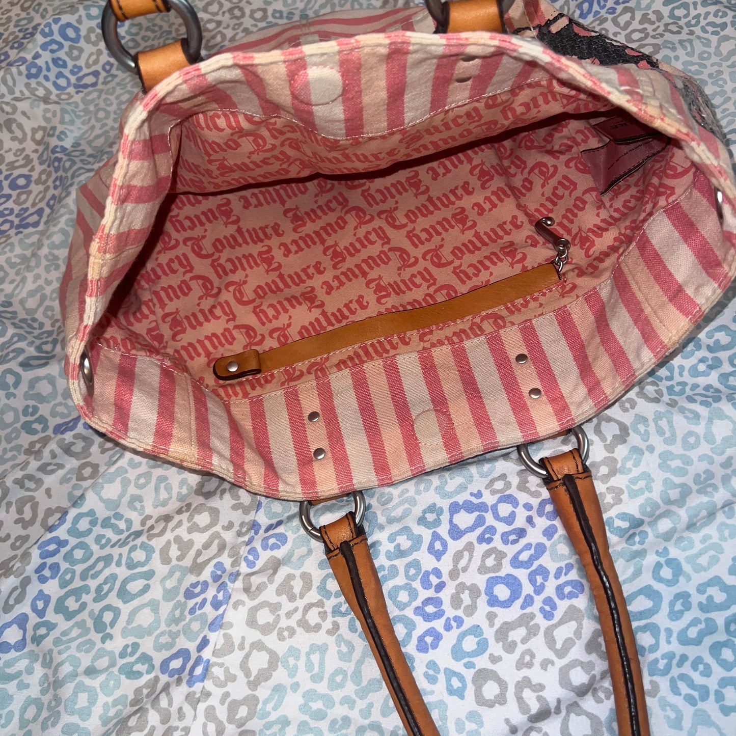 Vintage Pink Juicy Couture Purse Tote Bag Handbag Striped Butterfly Y2K