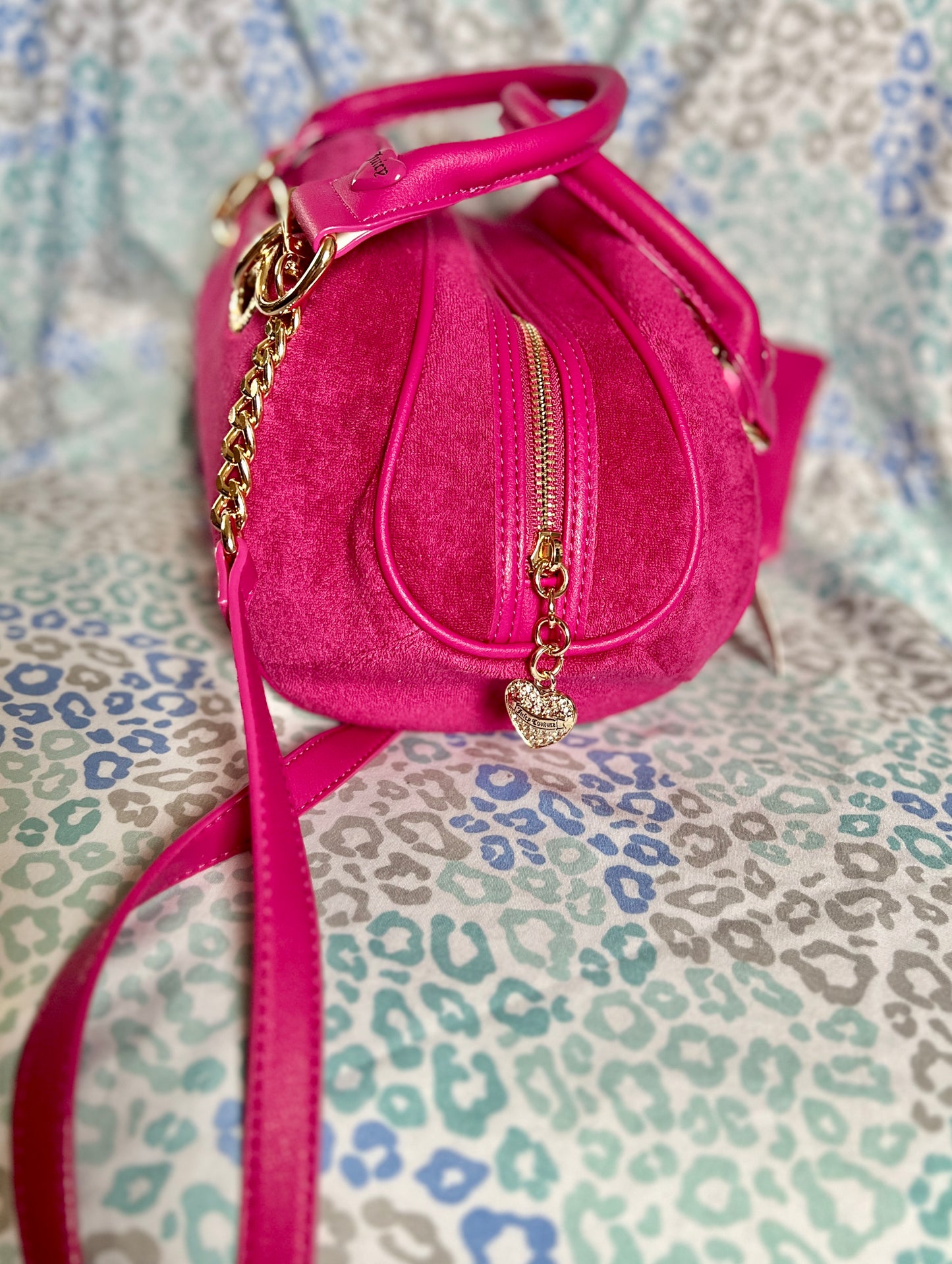 New Pink Juicy Couture Purse Juicy Angel Bowler Bag Handbag Terry Cloth Satchel