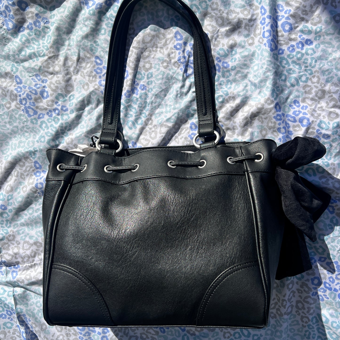 New Black Juicy Couture Purse Daydreamer Tote Bag Handbag Ring Charm Pleather