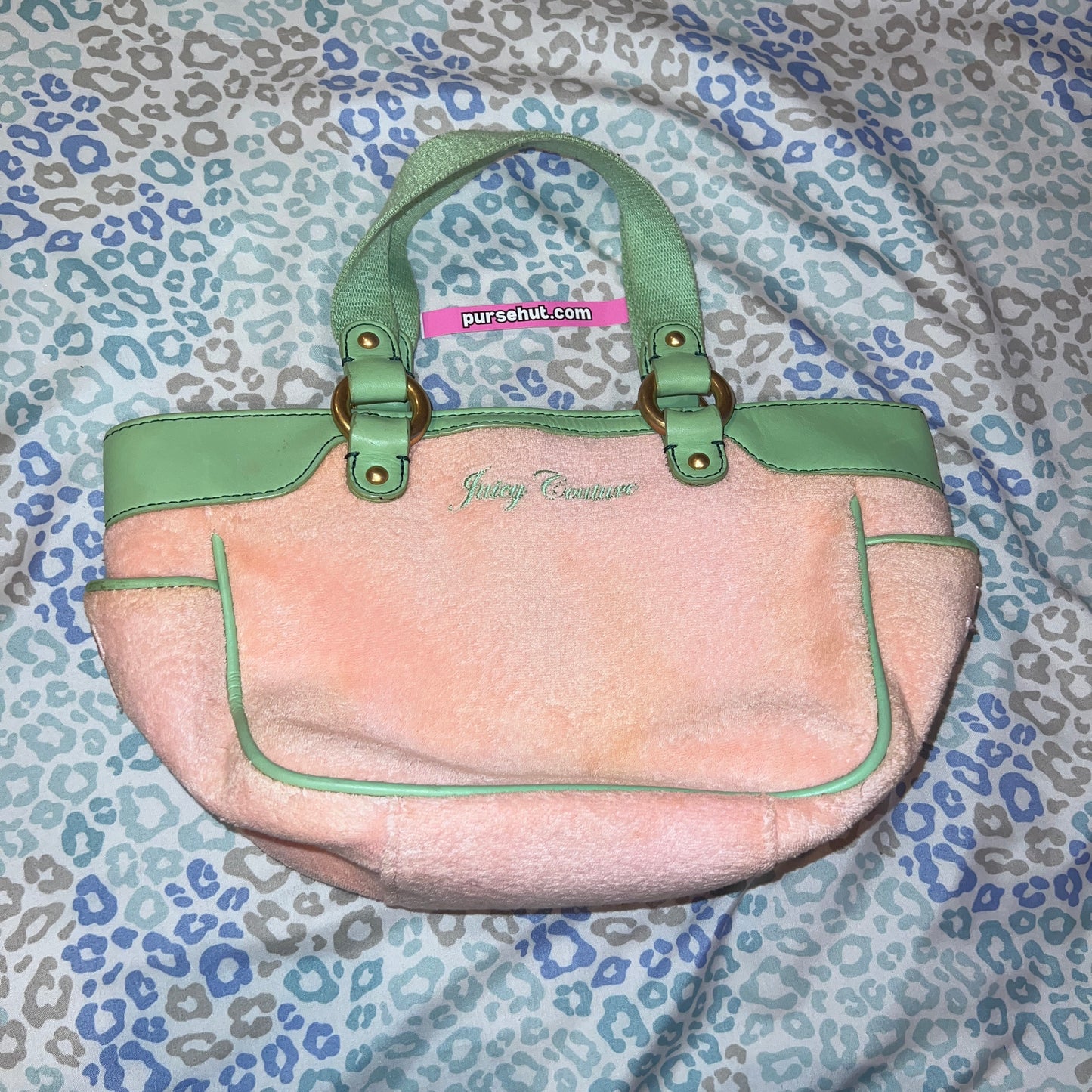 Vintage Rare Green Pink Juicy Couture Purse Handbag Bag Terry - Juicy Girls Rule