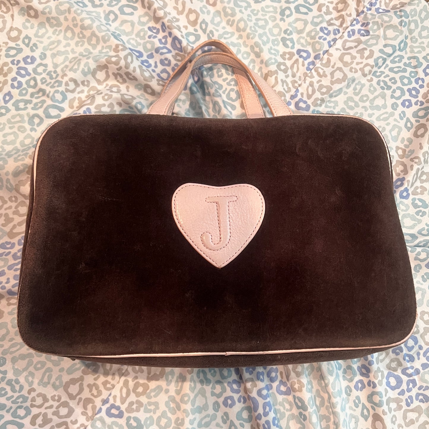 Vintage Brown Juicy Couture Makeup Bag Cosmetic  Travel Case Handbag Velour Y2K