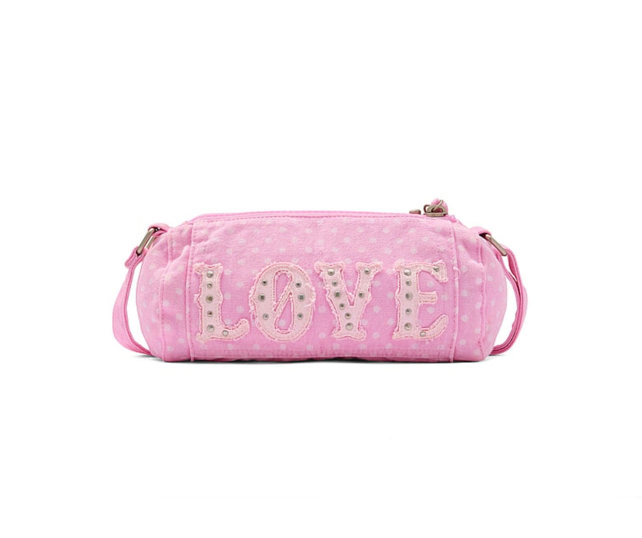 New VS Victoria’s Secret PINK Canvas Rolled Mini Duffle Shoulder Bag Polka Dot