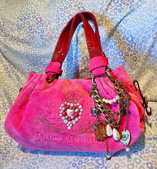 Vintage Rare Pink Juicy Couture Purse Velour Handbag Scottie Dog Bag Y2K Satchel