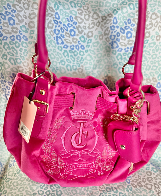 New Pink Juicy Couture Purse Satchel Bag Handbag Velour Sparkle Royal Tote