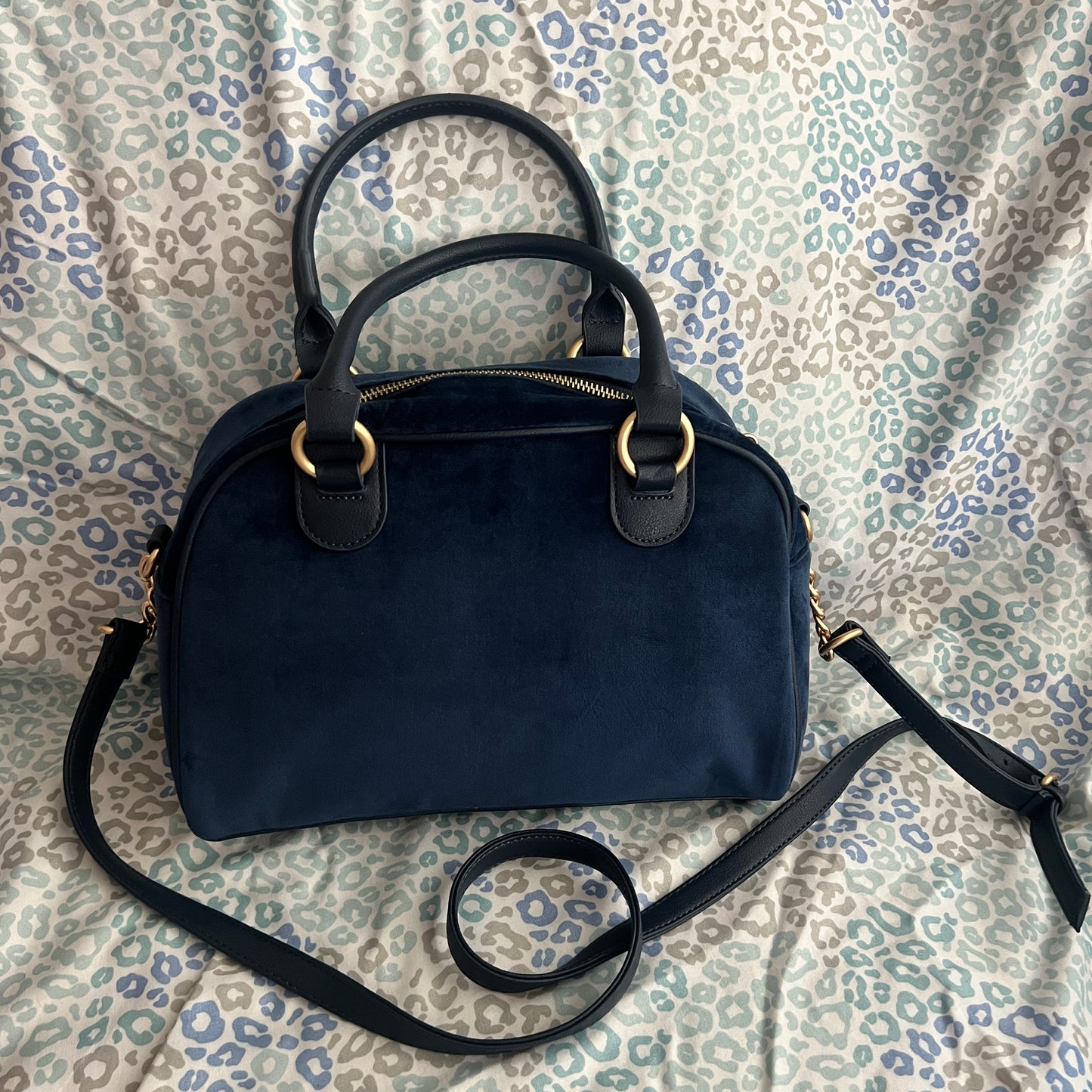 New Blue Juicy Couture Purse Handbag Bowler Bag Velour Vintage Style MSRP $99