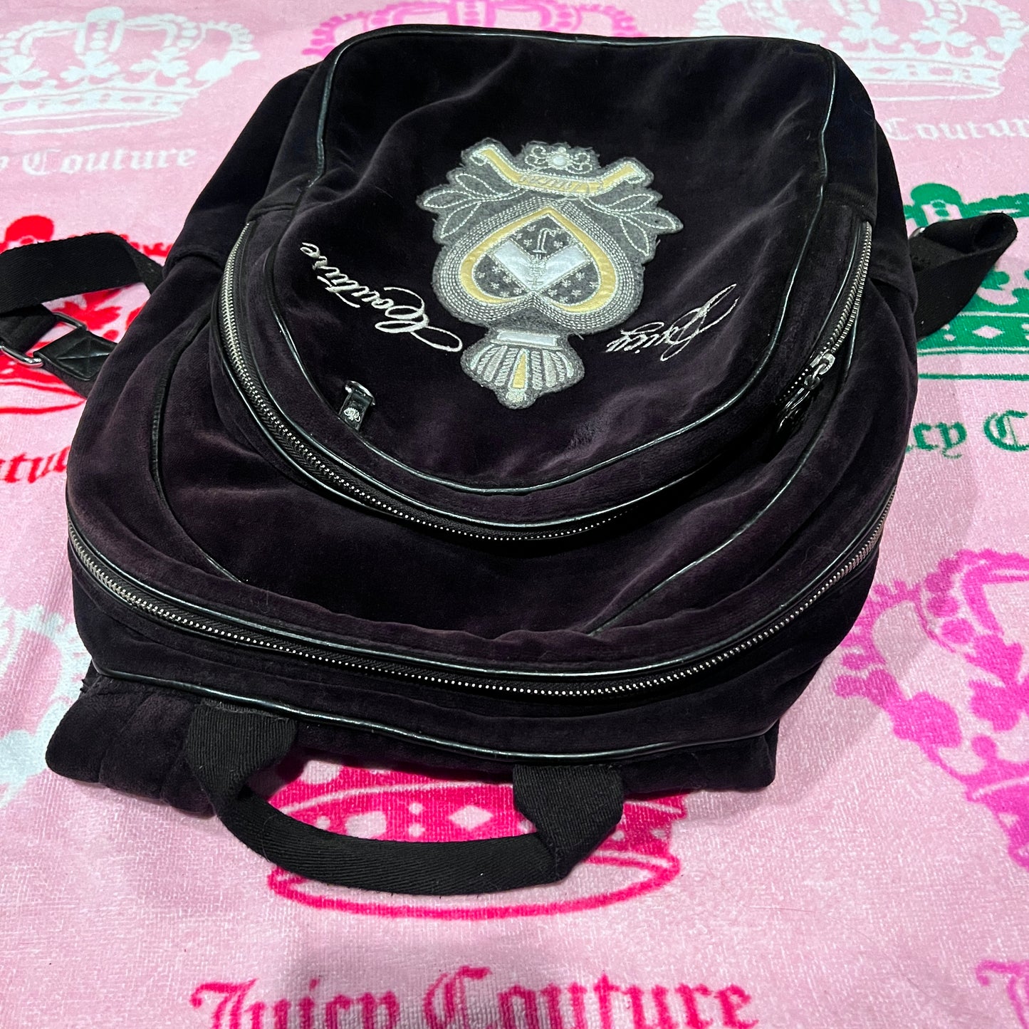 Vintage Black Juicy Couture Backpack Purse Bag Velour Y2K Large