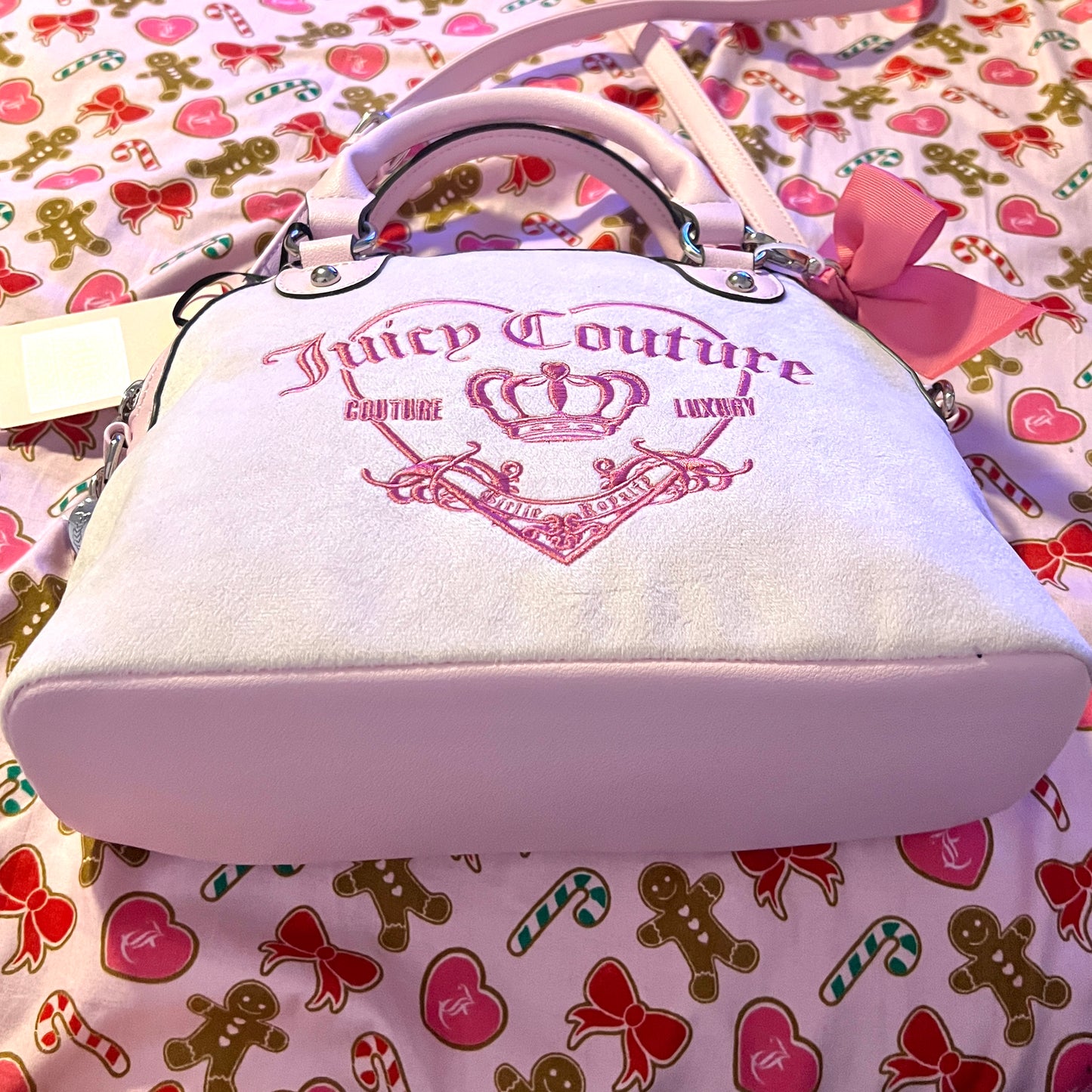 New Pink Juicy Couture Purse Bowler Bag Satchel Velour Vintage Style