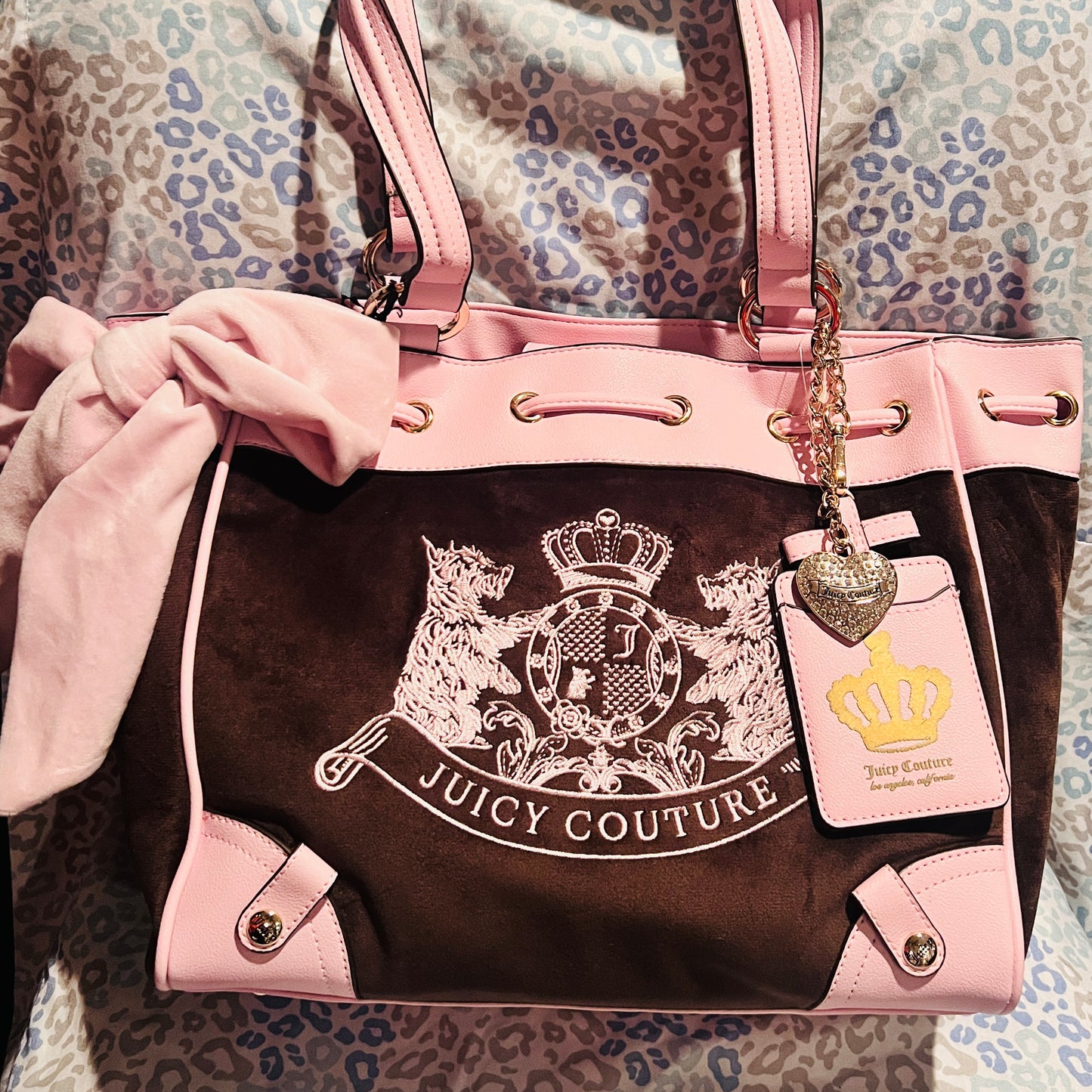 New Pink Brown Juicy Couture Purse Scottie Dog Daydreamer Handbag Tote Bag